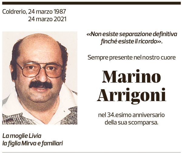 Annuncio funebre Marino Arrigoni