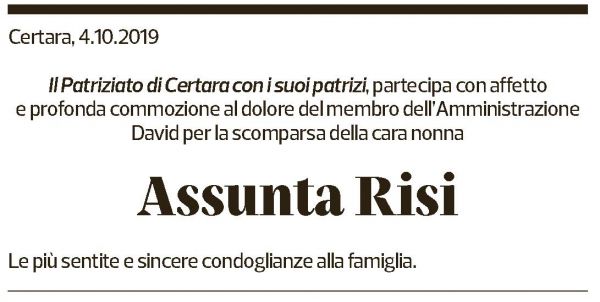 Annuncio funebre Assunta Risi