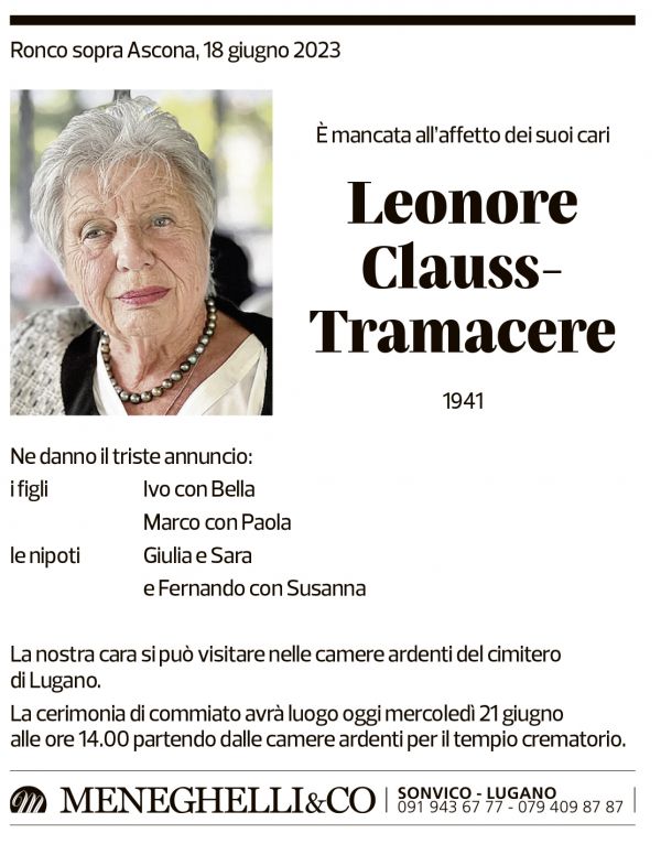 Annuncio funebre Leonore Clauss-tramacere