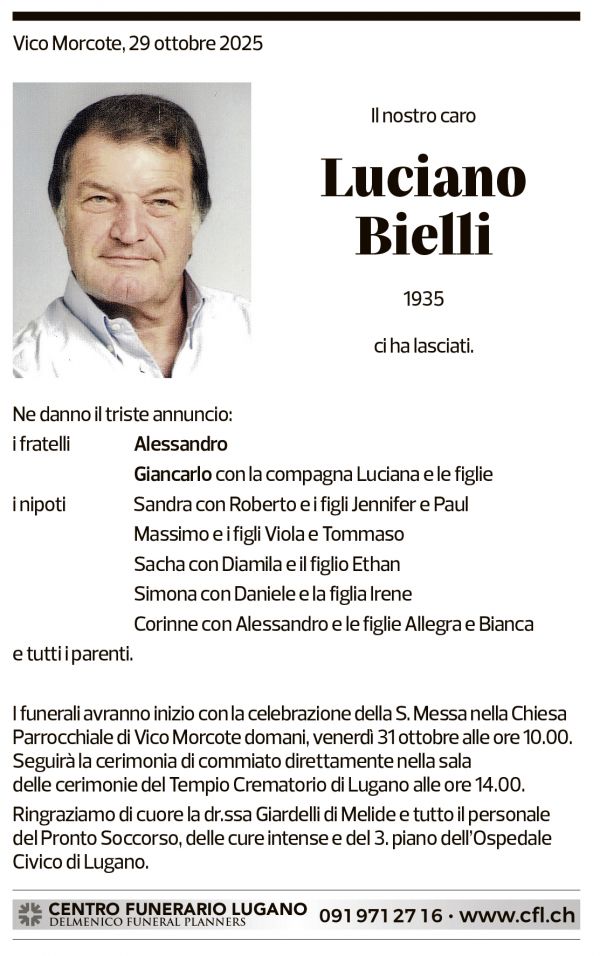 Annuncio funebre Luciano Bielli