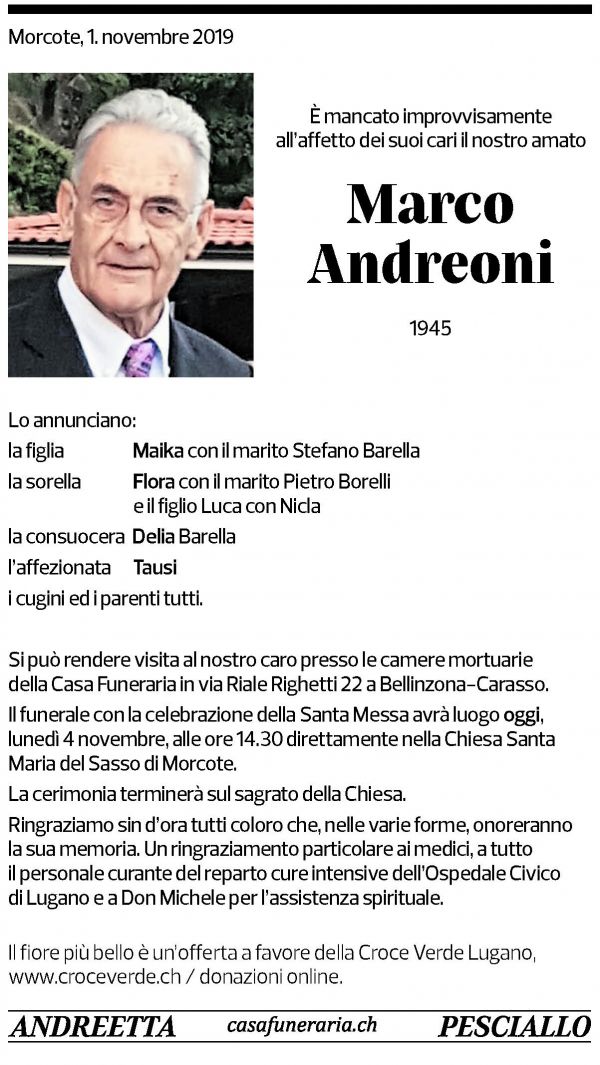Annuncio funebre Marco Andreoni