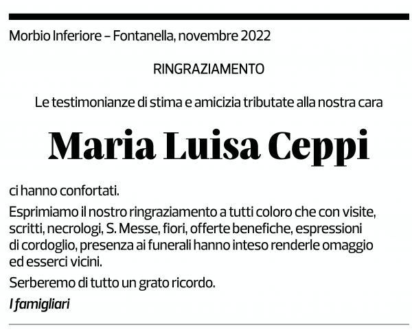 Annuncio funebre Maria Luisa Ceppi