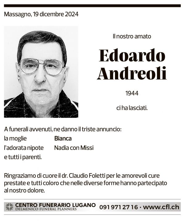 Annuncio funebre Edoardo Andreoli