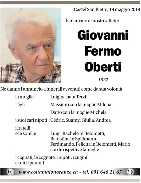 Annuncio funebre Giovanni Fermo Oberti