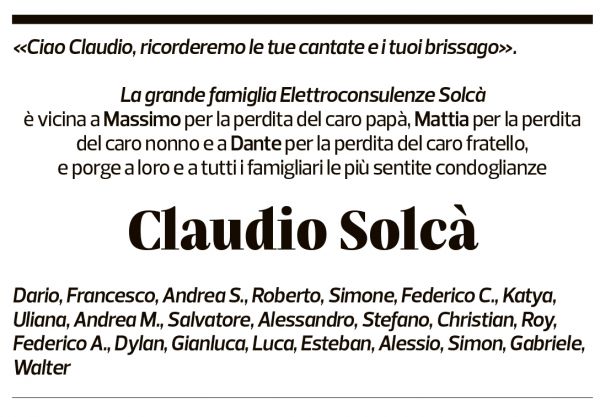 Annuncio funebre Claudio Solcà