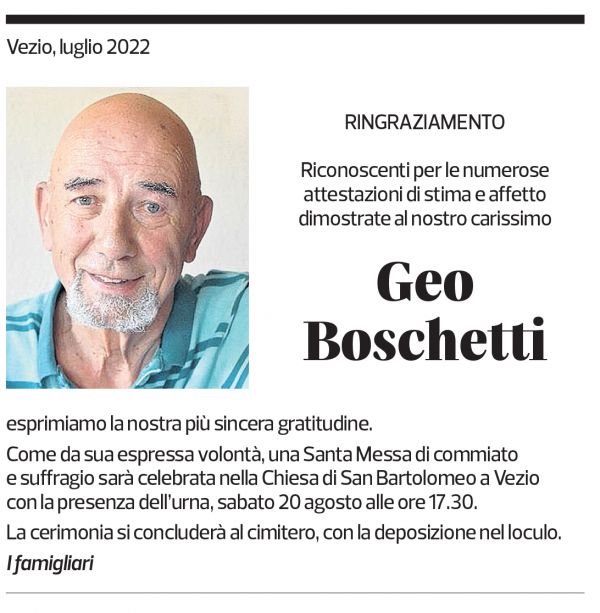 Annuncio funebre Geo Boschetti