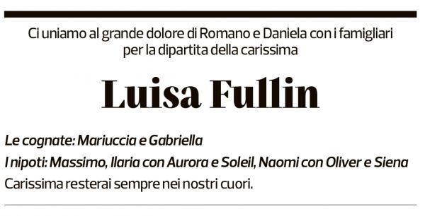 Annuncio funebre Luisa Fullin