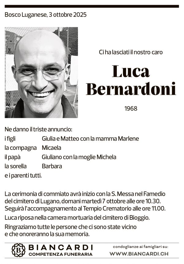 Annuncio funebre Luca Bernardoni