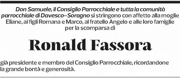 Annuncio funebre Ronald Fassora