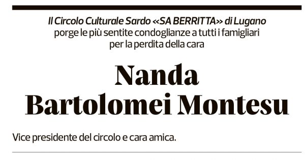 Annuncio funebre Nanda Bartolomei Montesu