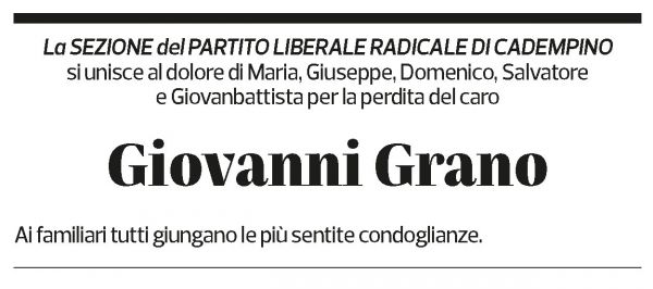 Annuncio funebre Giovanni Grano