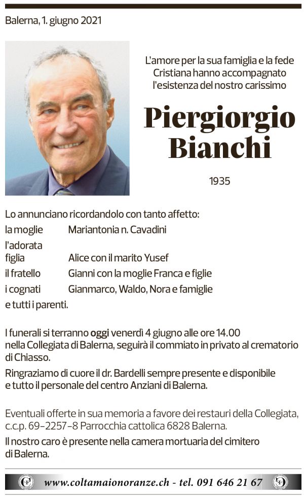 Annuncio funebre Piergiorgio Bianchi