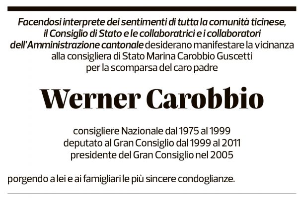 Annuncio funebre Werner Carobbio