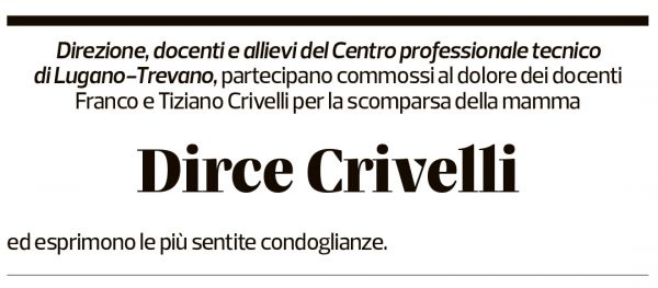 Annuncio funebre Dirce Crivelli