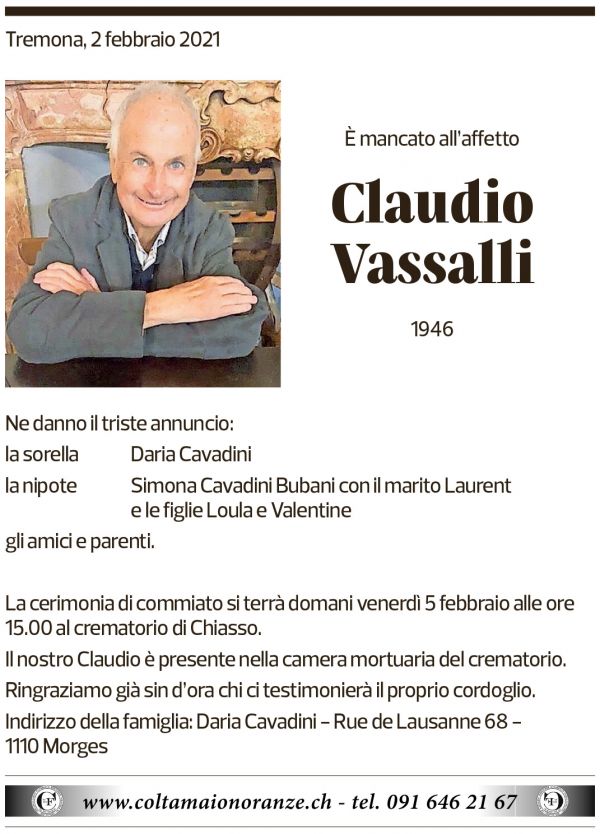 Annuncio funebre Claudio Vassalli