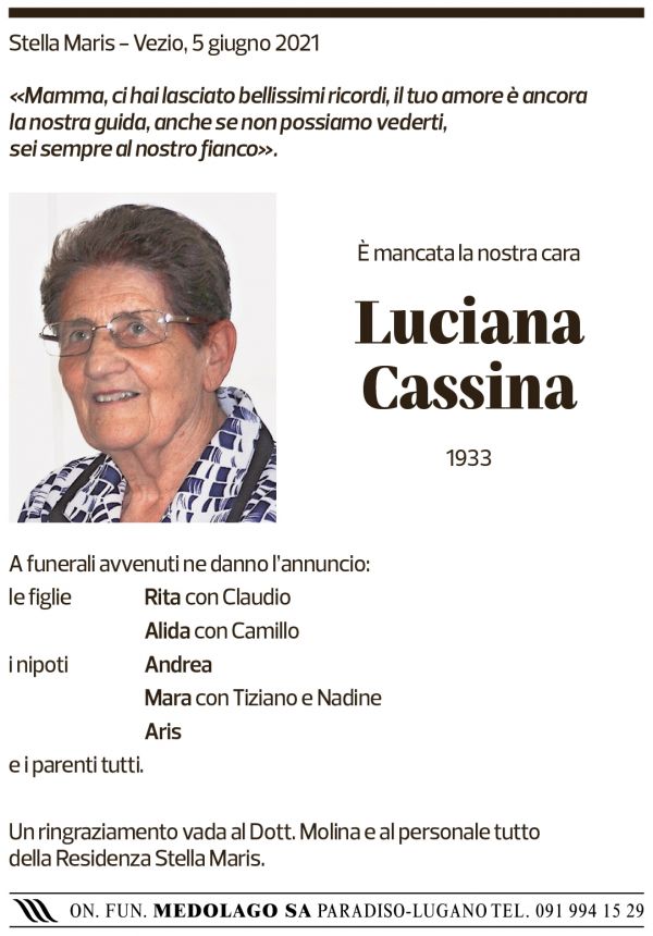 Annuncio funebre Luciana Cassina