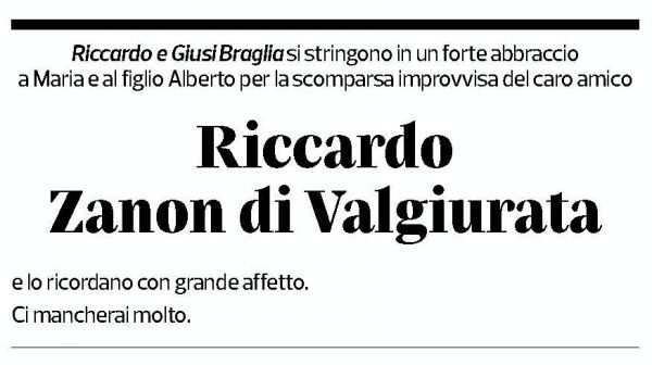 Annuncio funebre Riccardo Zanon
