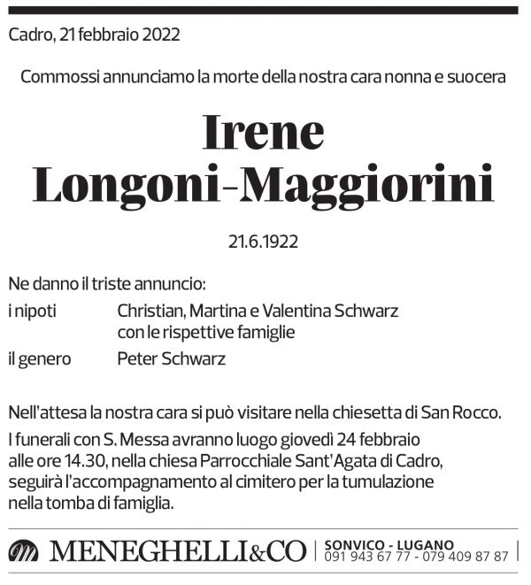 Annuncio funebre Irene Longoni-maggiorini