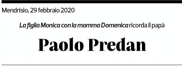 Annuncio funebre Paolo Predan
