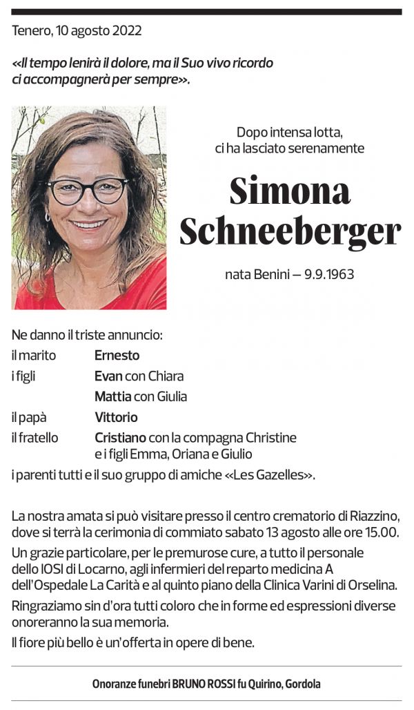 Annuncio funebre Simona Schneeberger