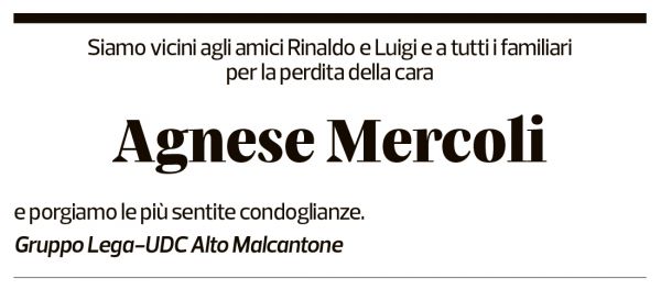Annuncio funebre Agnese Mercoli