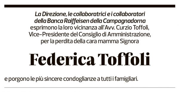 Annuncio funebre Federica Toffoli