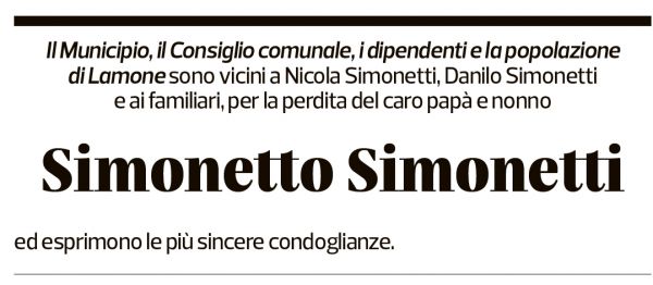 Annuncio funebre Simonetto Simonetti