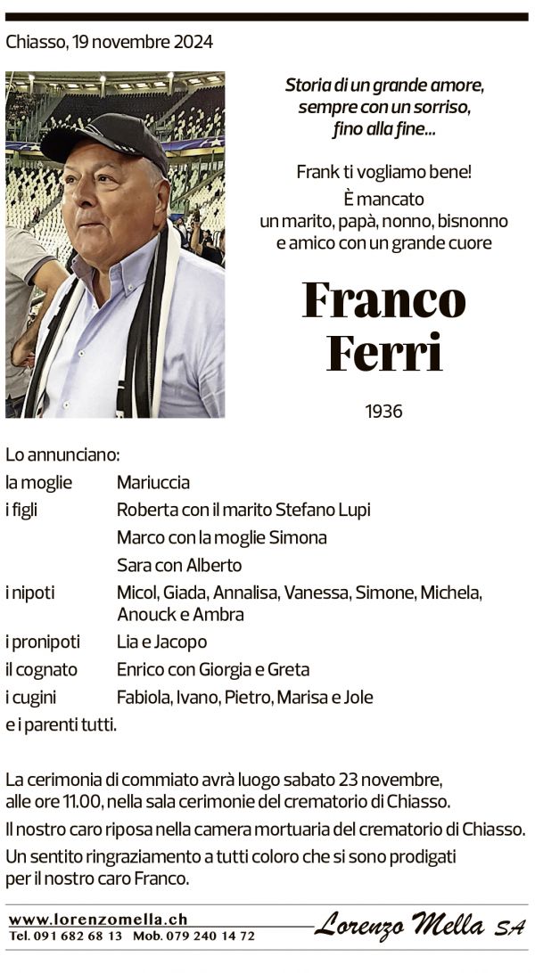 Annuncio funebre Franco Ferri