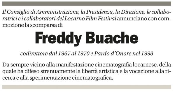 Annuncio funebre Freddy Buache
