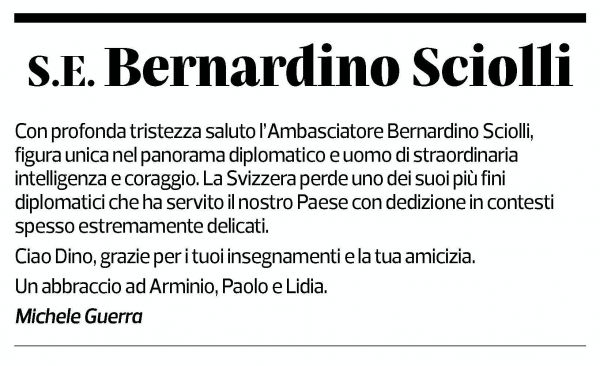 Annuncio funebre Bernardino Sciolli