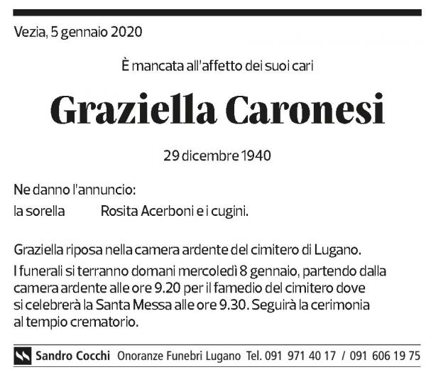 Annuncio funebre Graziella Caronesi