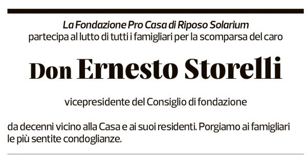 Annuncio funebre Mons. Ernesto Storelli