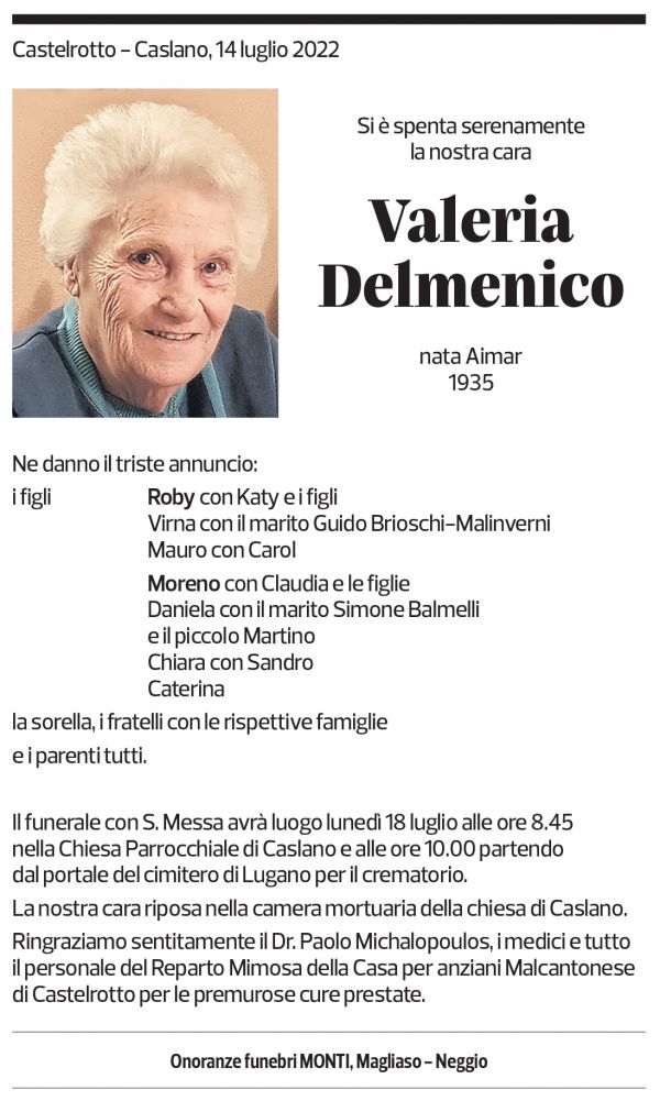 Annuncio funebre Valeria Delmenico