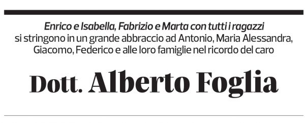 Annuncio funebre Alberto Foglia