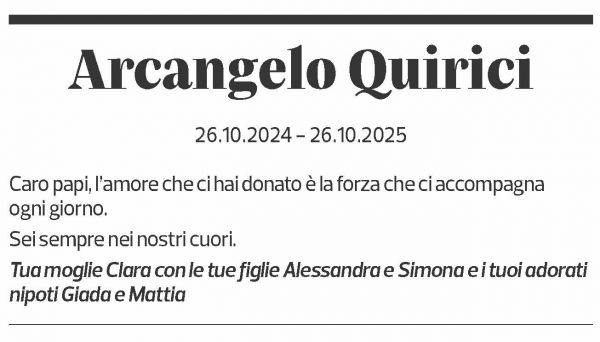 Annuncio funebre Arcangelo Quirici